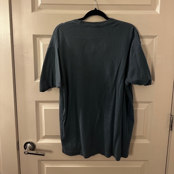 Geoffrey Beene Textured Striped Blue Short Sleeve Shirt - Picture 2 of 3